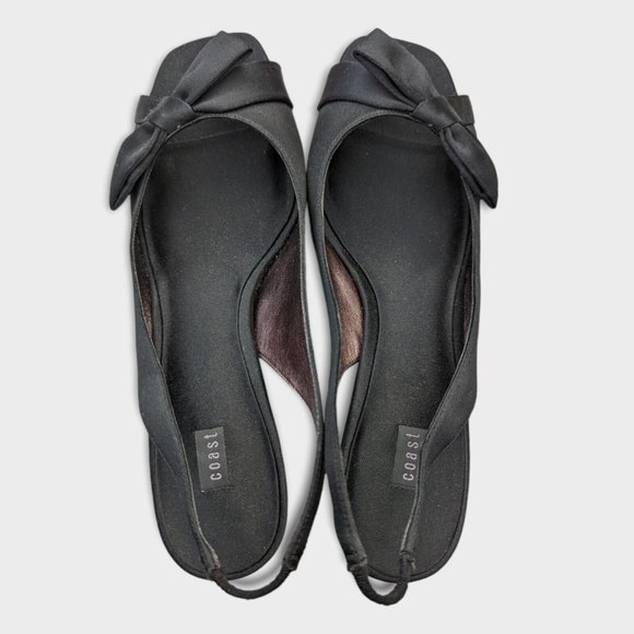 Coast Black Satin Fabric Peep Toe Heels with Bow Detail Size EU 41 UK 7.5 - Picture 2 of 4